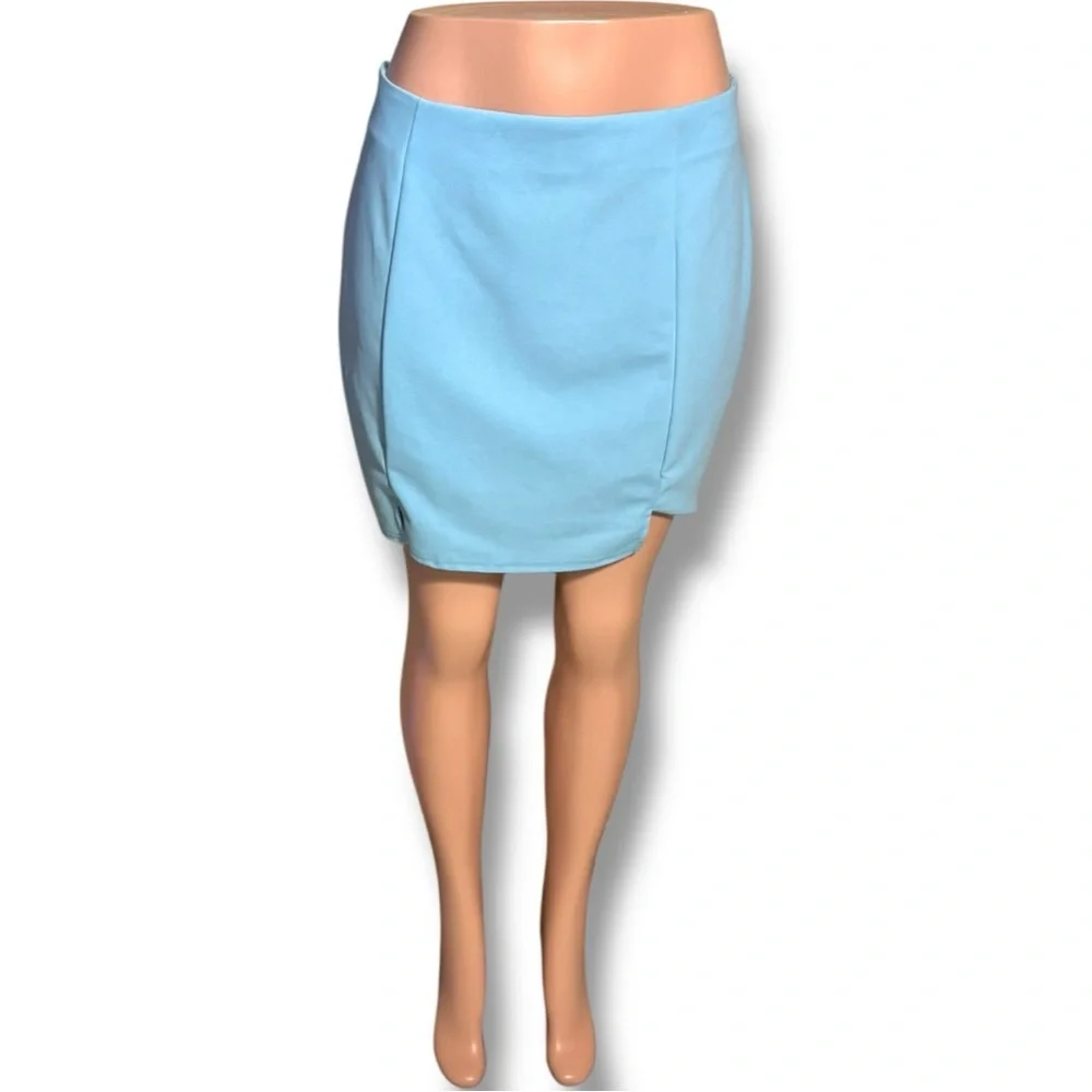 SHEIN Light Blue A-line Pencil Bodycon High Waisted Mini Skirt with Slit